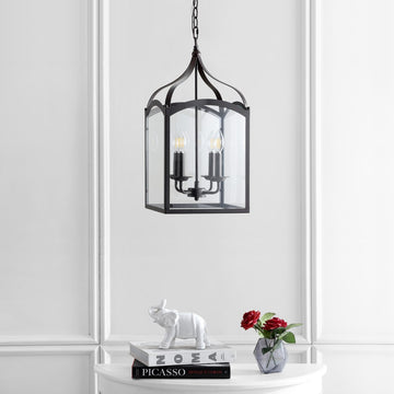 Ruth 11" Traditional Classic Lantern Metal/Glass LED Pendant - JONATHAN Y